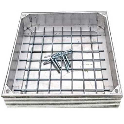 Lugttæt brønddæksel i aluminium med udv. mål 400 x 400 mm.
Til inden-/udendørs anvendelse med max be